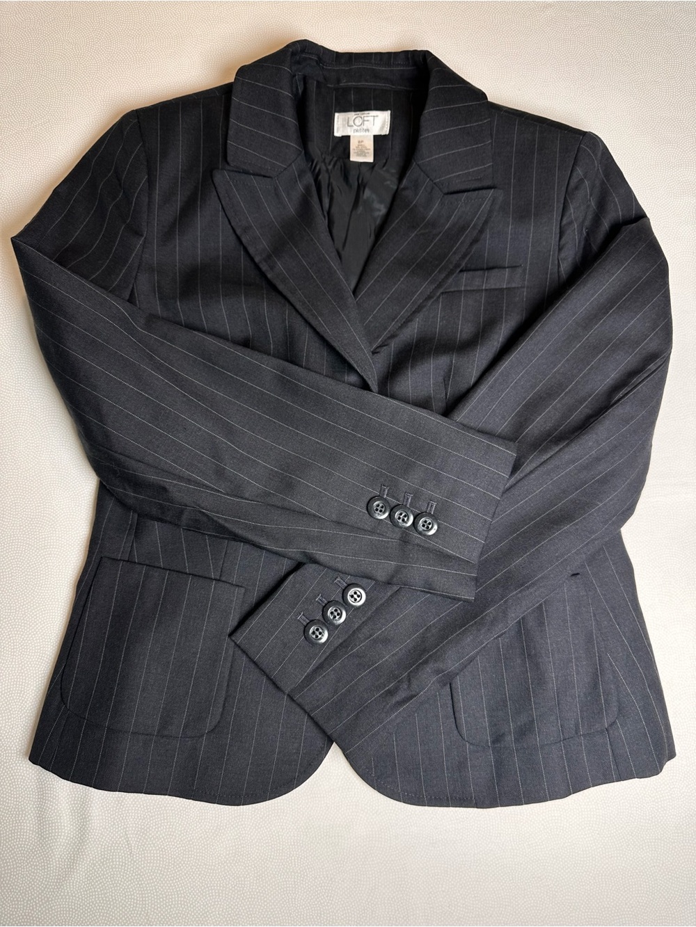 Ann Taylor LOFT Petites Black Pinstripe Wool Blazer 6P Career - Picture 5 of 9